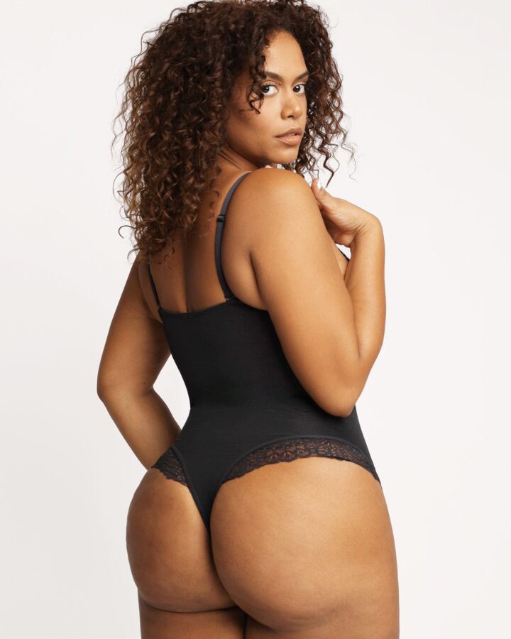 Shapewear Lace Deep-V Neck Bodysuits or Faux Leather Skirts – Lace Deep-V(Run Small